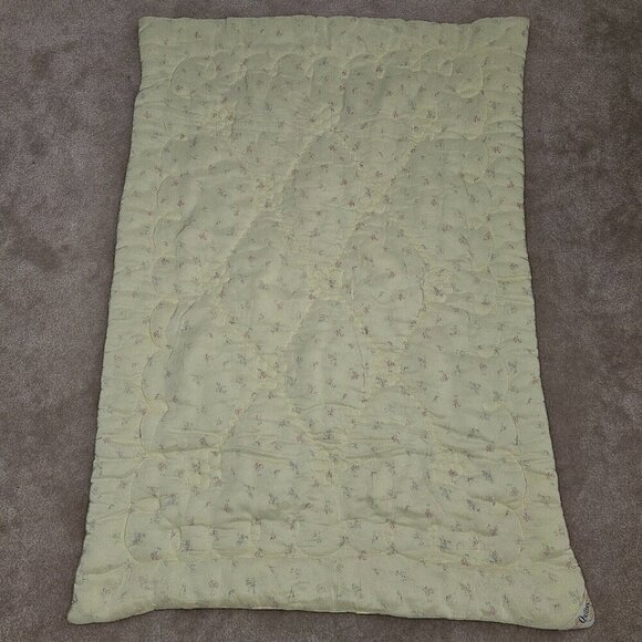VTG Quiltex Yellow Baby Blanket Comforter Sheep Flowers Pink Green 28x40 - Picture 1 of 7